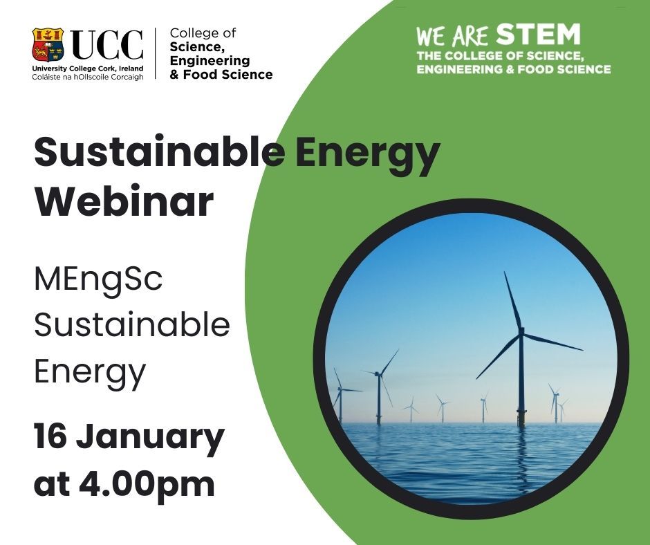 Flyer for MEngSc Sustainable Energy Webinar on 16th of Jan 2025. 